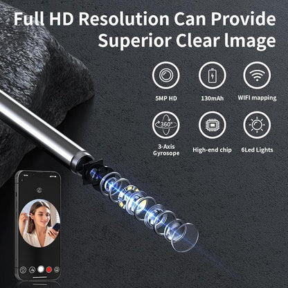 High-Definition Waterproof Ear Wax Removal Kit with Smart Camera - 8-Piece Ear Cleaning Tool Set